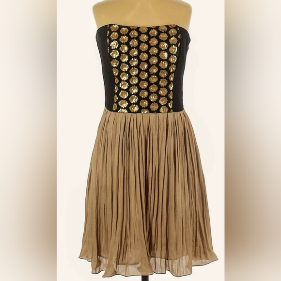 RACHEL by Rachel Roy BLACK&GOLD-STRAPLESS-EUC-STRAPLESS-PLEAT- GOWN-POCKETS.RARE - Picture 2 of 8